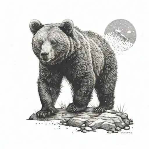 A dotwork tattoo of a bear cub exploring the wilderness of Somiedo National Park tattoo design idea