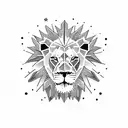Lion with a celestial crown and a cross made of constellations tattoo design idea