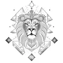 Lion with a celestial crown and a cross made of constellations tattoo design idea