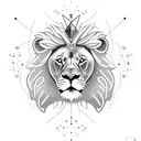 Lion with a celestial crown and a cross made of constellations tattoo design idea