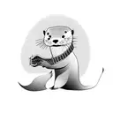An otter playing a guitar with its tail while wearing a Dickhead hat tattoo design idea