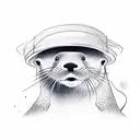 An otter playing a guitar with its tail while wearing a Dickhead hat tattoo design idea