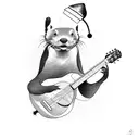 An otter playing a guitar with its tail while wearing a Dickhead hat tattoo design idea