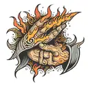 hand reaching to hold another hand that is in fire with the words "another in the fire" tattoo design idea