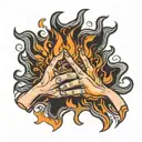hand reaching to hold another hand that is in fire with the words "another in the fire" tattoo design idea