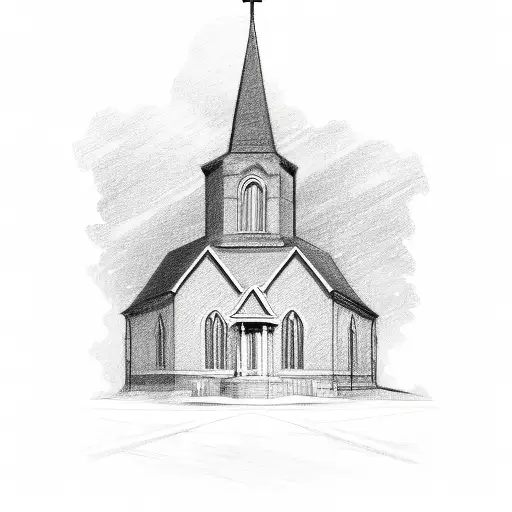 A detailed sketch of a church with a camera as the steeple, blending the client's passion for photography and devotion to Jesus tattoo design idea