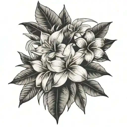 Full arm tattoo - incorporate 4 frangipani flowers - two street signs , one saying inala 4077 and the other saying Darwi tattoo design idea