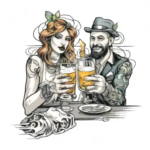 best friends toasting drinks tattoo design idea