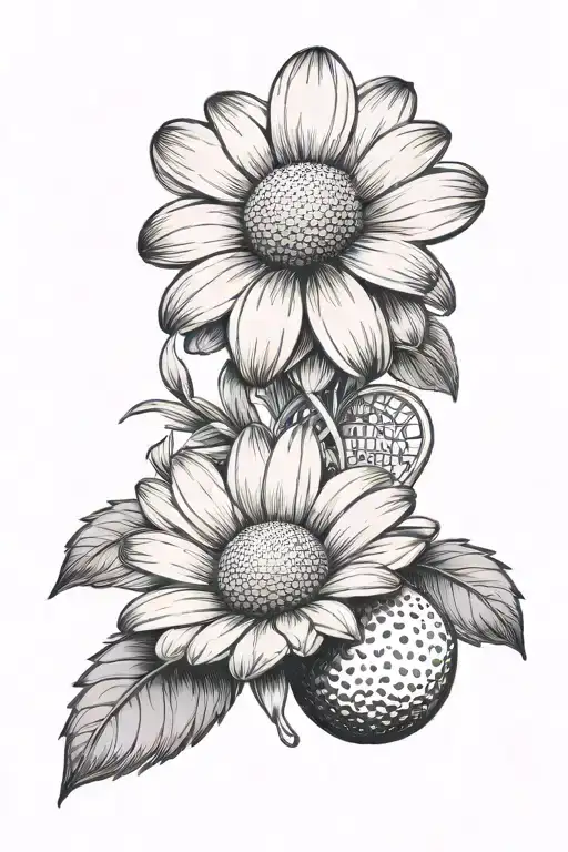 daisy flower with tennis ball in middle tattoo design idea