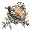 forest raven with scroll and moon tattoo design idea