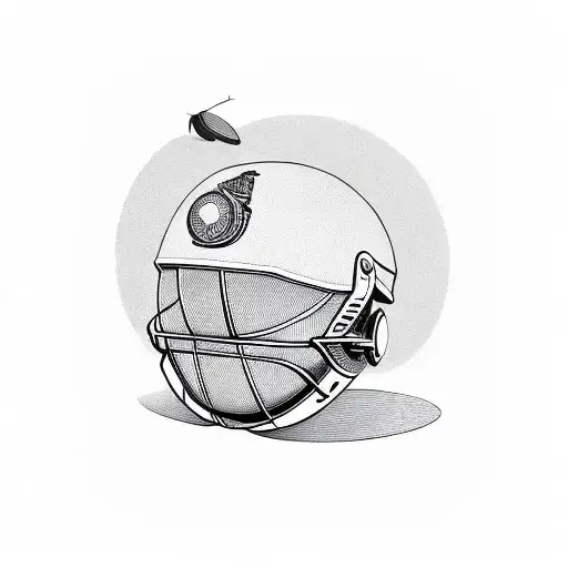 Combine a cricket ball and motorcycle helmet in a unique and abstract design tattoo design idea