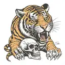 a tiger with its paw scratching a skull tattoo design idea