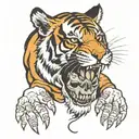 a tiger with its paw scratching a skull tattoo design idea