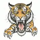 a tiger with its paw scratching a skull tattoo design idea