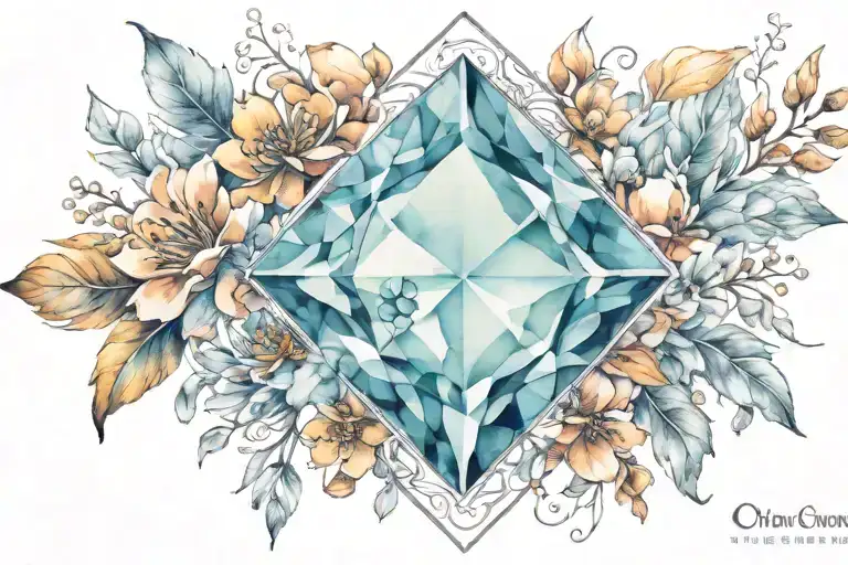 diamond shape topaz gemstone surrounded by curved flowers  tattoo design idea