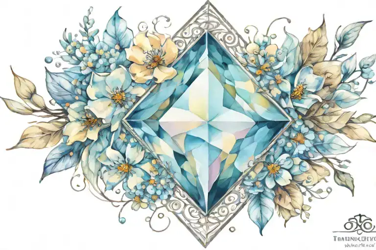 diamond shape topaz gemstone surrounded by curved flowers  tattoo design idea