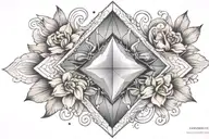 diamond shape topaz gemstone surrounded by stretch curved flowers  tattoo design idea
