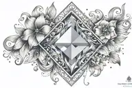 diamond shape topaz gemstone surrounded by stretch curved flowers  tattoo design idea
