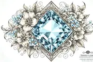 diamond shape topaz gemstone surrounded by curved flowers  tattoo design idea