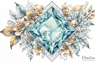 diamond shape topaz gemstone surrounded by curved flowers  tattoo design idea