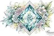 diamond shape topaz gemstone surrounded by curved flowers  tattoo design idea