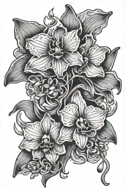 skeleton hand holding orchid tattoo design idea