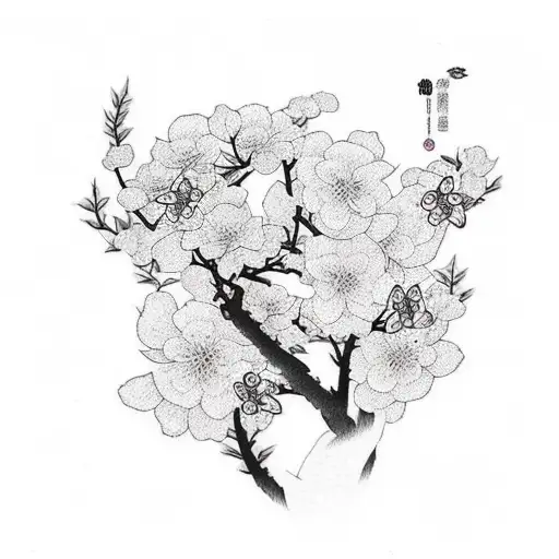 A traditional Japanese sleeve tattoo featuring cherry blossoms and butterflies tattoo design idea