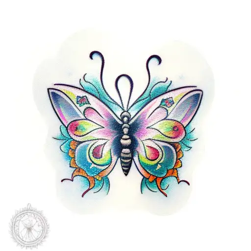 A traditional tattoo of a butterfly emerging from a cherry blossom, symbolizing transformation tattoo design idea