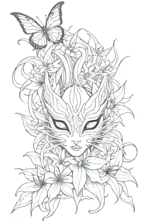 spider lily norigae kitsune mask butterfly made tattoo design idea