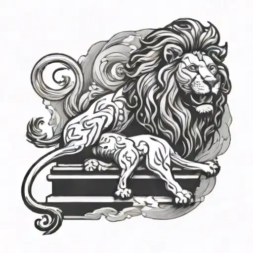 A lion climbing stairs to heaven tattoo design idea