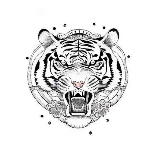 Tiger sword and snake  tattoo design idea