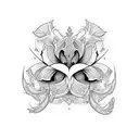Design a medium size thigh tattoo in black/white fineline - diamond shape outline and incorporate a filling of - Iris fl tattoo design idea