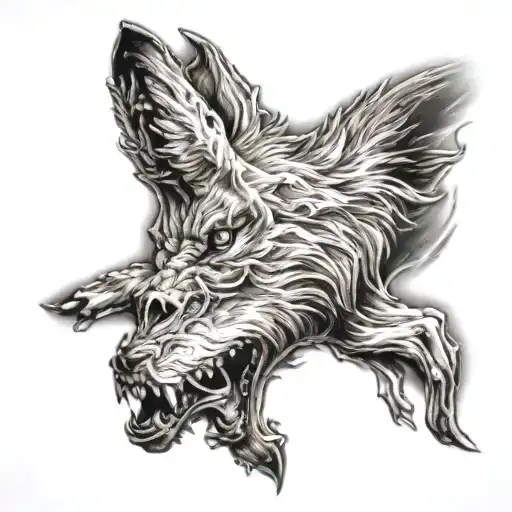 gray wolf at war scene tattoo design idea