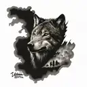 gray wolf and war zone  tattoo design idea