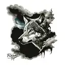 gray wolf and war zone  tattoo design idea