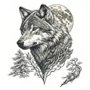 gray wolf and half moon tattoo design idea