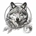 gray wolf and half moon tattoo design idea