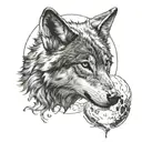 gray wolf and half moon tattoo design idea