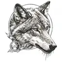 gray wolf and half moon tattoo design idea