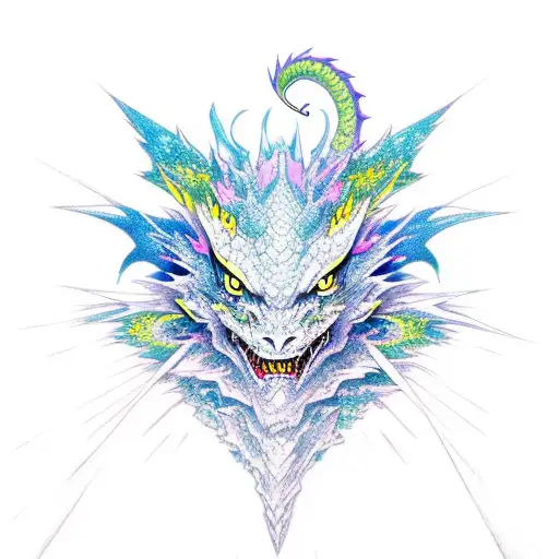 Dragon transforming into an anime character with vibrant colors tattoo design idea
