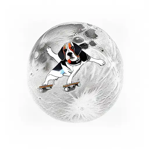beagle walking in skate on the moon tattoo design idea