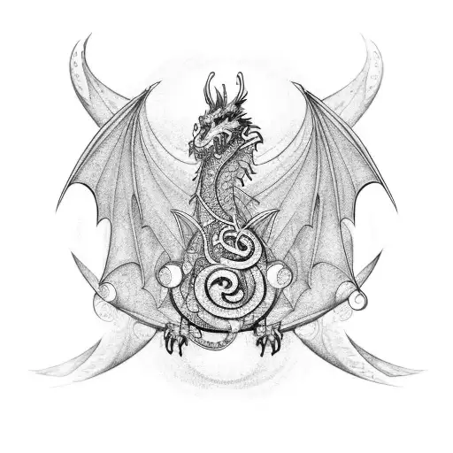 A dragon with musical notes forming its scales, inspired by Machine Gun Kelly's album 'Tickets to My Downfall' tattoo design idea