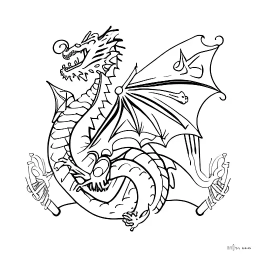 A dragon with musical notes forming its scales, inspired by Machine Gun Kelly's album 'Tickets to My Downfall' tattoo design idea