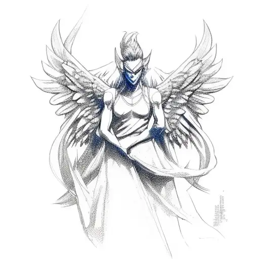 male angel with a blue mowhawk tattoo design idea