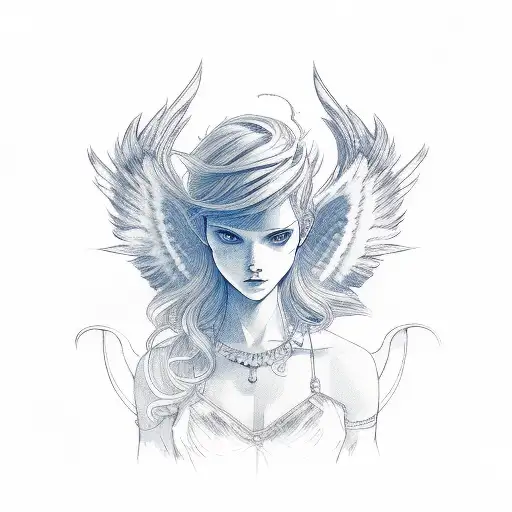 angel with a blue mowhawk tattoo design idea