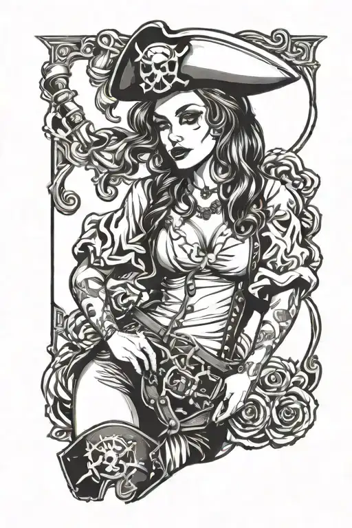 female pirate pinup girl tattoo design idea