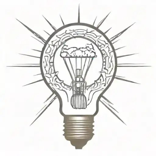 Light bulb with earth inside with sun rays off of the light bulb in black and white tattoo design idea