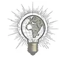 Light bulb with earth inside with sun rays off of the light bulb in black and white tattoo design idea