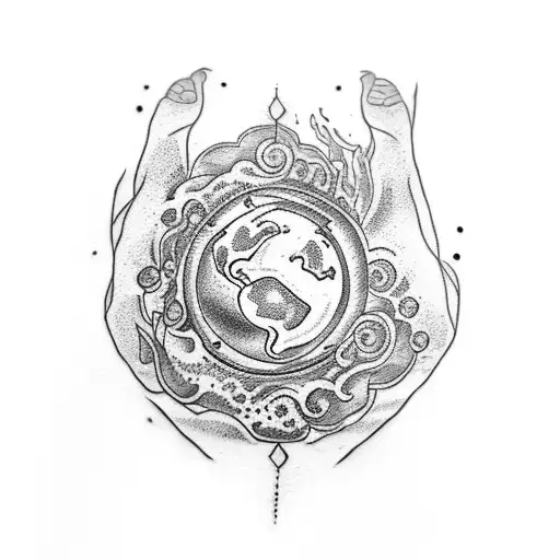 An armband tattoo incorporating natural elements like fire, water, earth, air, and space tattoo design idea