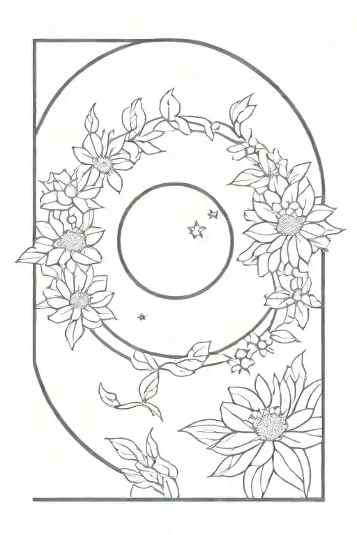 waxing gibbous moon surrounded by chrysanthemums tattoo design idea